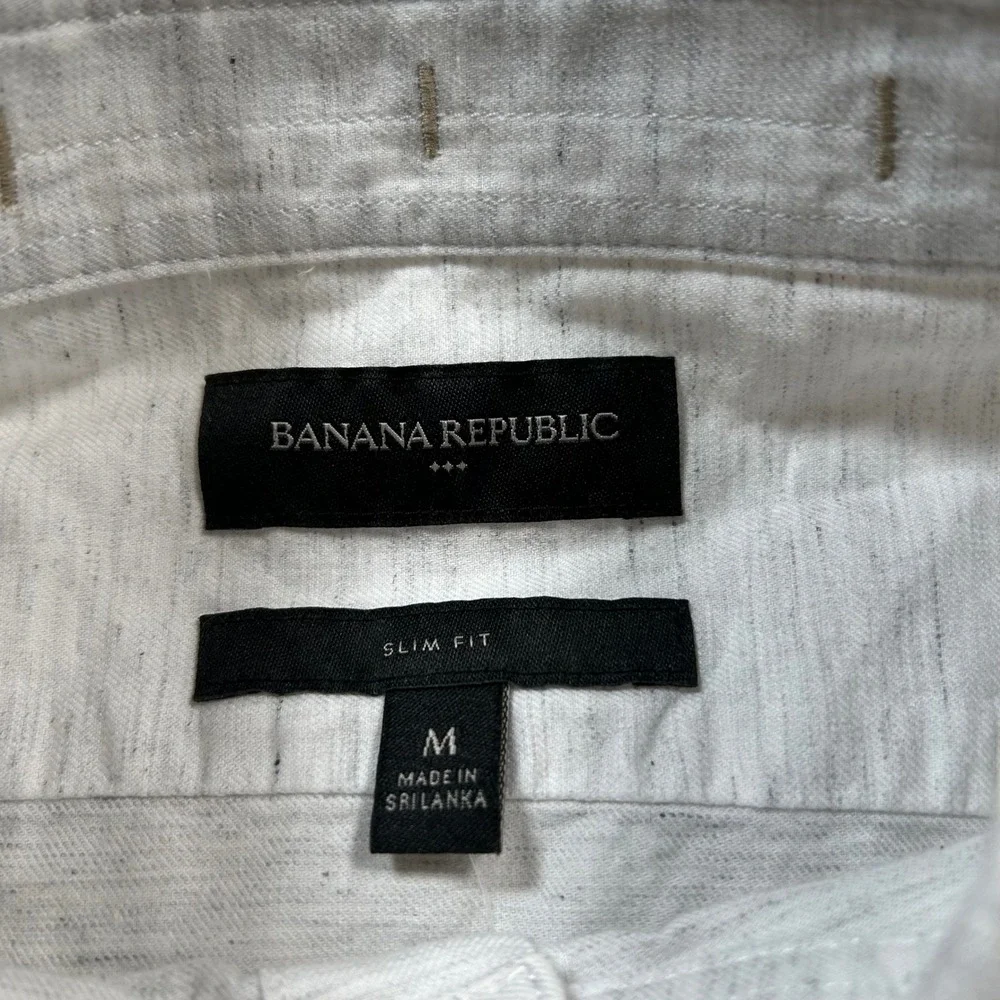 Banana Republic Shirt Medium Light Grey Slim Fit Short Sleeve Button Down New
